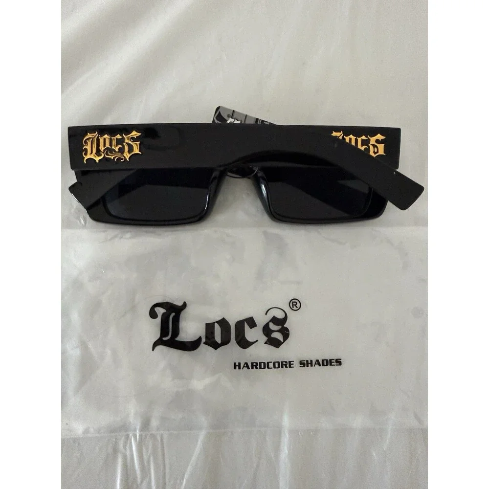 Locs Hardcore Shades Black Rectangular Sunglasses NWT UV Protection Streetwear
